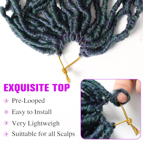 VIOLET 18 Inch Faux Locs Crochet Hair - 6 Packs M1B/Green, Soft Natural Synthetic Extensions