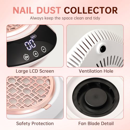 Cordless Nail Dust Collector for Salon & Home - White