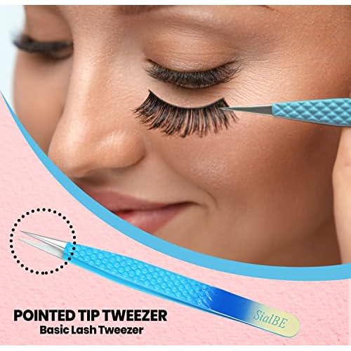 Eyelash Extension Tweezers-3 Pcs Diamond Grip Lash tweezers For Eyelash Extensions-SialBE Straight And Curved L-Shape Eyelash Tweezers, Tweezers For Eyelash Extensions With Silver Tip, Sam-333