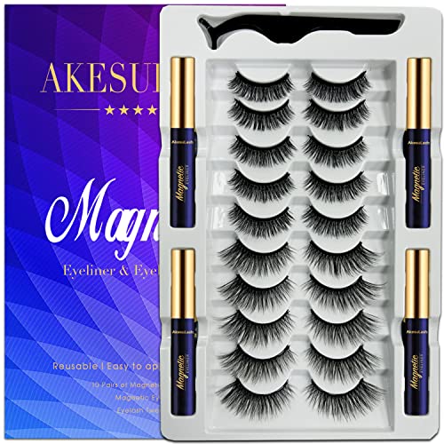 Magnetic Eyelashes Kit with Reusable Faux Mink Lashes & Upgraded Magnetic Liner - Black AL13M4-2