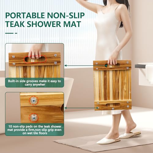 Teak Shower Mat 25.5 x 12 in – Adjustable, Non-Slip Spa Bath & Sauna Mat