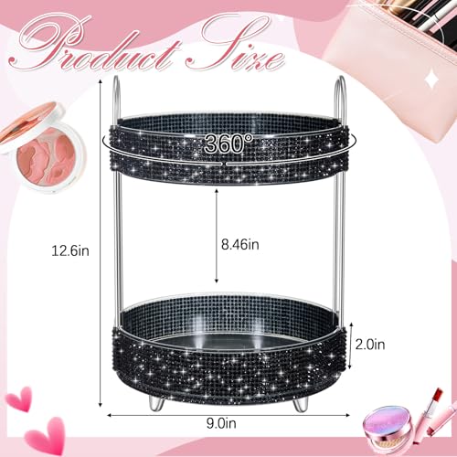 Honeydak 2-Tier Rotating Cosmetic Display with Resin Diamonds, Black