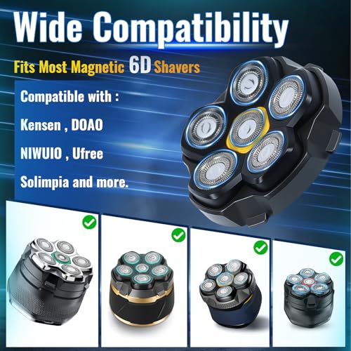 Magnetic 6D Shaver Replacement Heads ? Universal Compatible with Kensen,DOAO,NIWUIO,Ufree,Solimpia & Most Most 6D Magnetic Electric Shavers for Bald Men & Face Shaving (3-Pack)