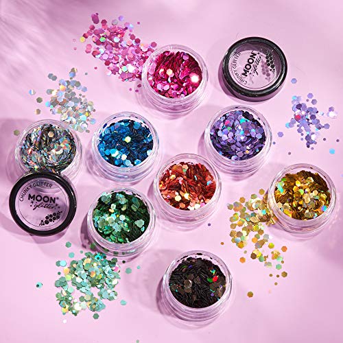 Moon Glitter Holographic Chunky Glitter 100% Cosmetic Glitter for Face, Body, Nails, Hair and Lips - 0.10oz - Silver
