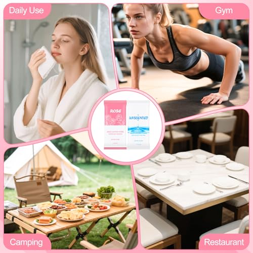 Moist Towelettes, Disposable Pre Moistened Towels Individually Wrapped, Soft Portable Face & Body Wet Towels for Travel Hotel Sport Camping Spa 9.8 inch (Pack of 200, Rose & Fresh)