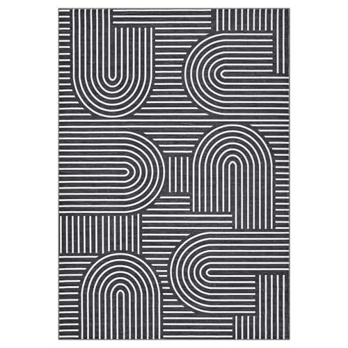 8x10 Black Washable Non-Slip Area Rug - Modern Polyester Floor Mat