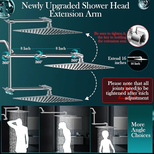 Chrome 12-Inch Rain Shower Head Combo with Handheld & 16-Inch Extension Arm