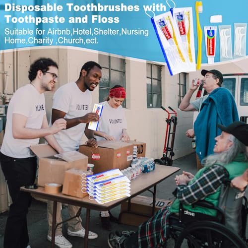 Disposable Travel Toothbrush Kit with Toothpaste & Floss - 5 Pack