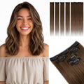 Medium Brown Clip-In Hair Extensions 14 Inch Real Human Hair - 5pcs Set