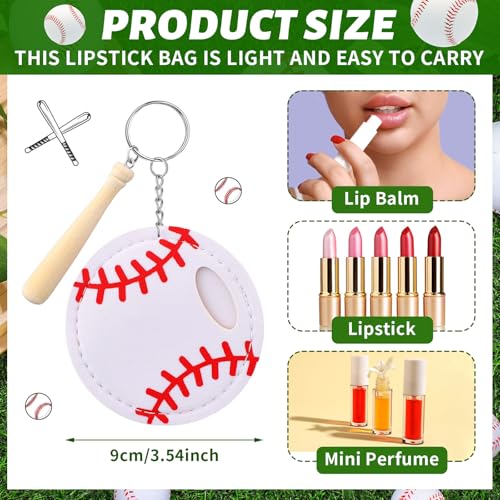 20 Pcs Baseball Team Gifts Natural Bulk Lip Balm Holder with Baseball Bat Large Hangable Keychain Set Keychains Set Gift for Team Youth Party Supplies Sports Tote Bag Cool Wallet Accessories