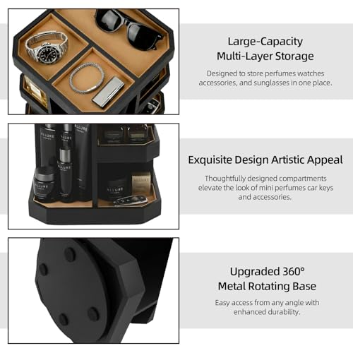 Rotating Cologne Organizer for Men, Metal Fragrance Display Stand with Suede-Lined Trays, 360¡Æ Turntable Cologne Stand for Dresser Desk, Gift-Ready Perfume Organizer
