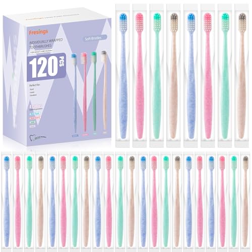 Bulk Disposable Toothbrushes 120 Pack - Individually Wrapped, Soft Bristles, Travel-Size - Variation of THIS listing 1 Count Pack of 120