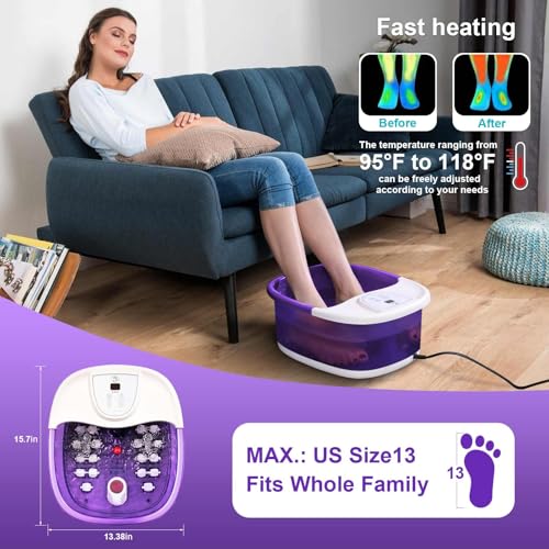ECARBME Purple Foot Spa Bath Massager with Heat, 22 Rollers, Bubbles & Vibration