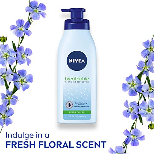 NIVEA Breathable Nourishing Body Lotion Fresh Fusion,Body Lotion for Dry Skin,13.5 Fl Oz Pump Bottle,(Pack of 2)