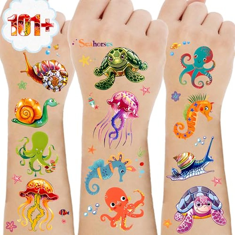 101+ Ocean Temporary Tattoos ? Printable, Waterproof Fake Tattoos for Kids, Girls, Boys, Teens & Adults ? Ideal for Birthday Parties, Decorations (A)