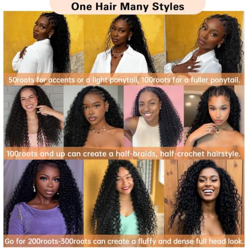 Deep Wave Feather Crochet Hair 1B / 18 Inch - 100 Roots for Braiding, Protective Style