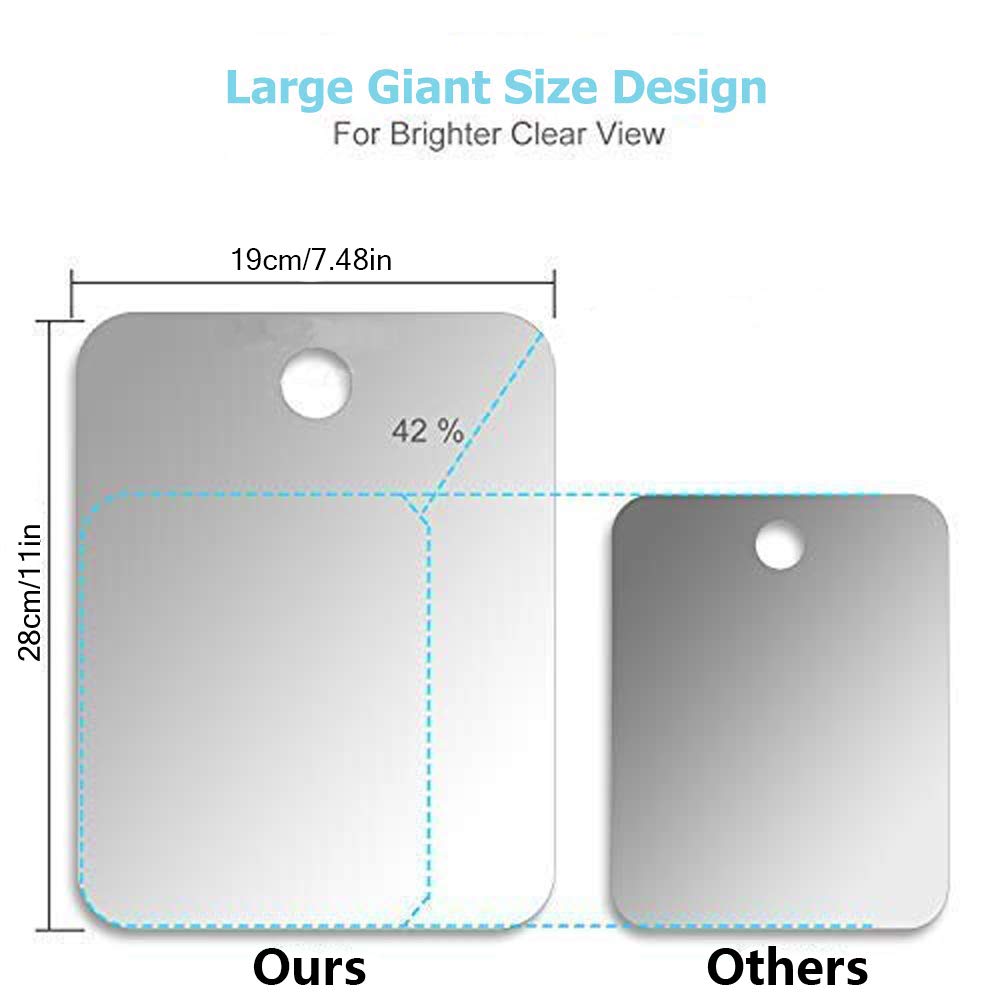 APHUIME XoYo-Large Fogless Shower Mirror （11inX7.48in）, Includes 1 Adhesive Hooks, Anit-Fog Shower Mirror, Shower Makeup Shave Mirror, Frameless Shower Mirror, Wall Hanging Mirror (Large, 1 Pack)