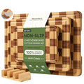 Set of 3 Wooden Checkered Cutting Boards with Holder - Non-Toxic Bamboo Kitchen Chopping & Serving Platters