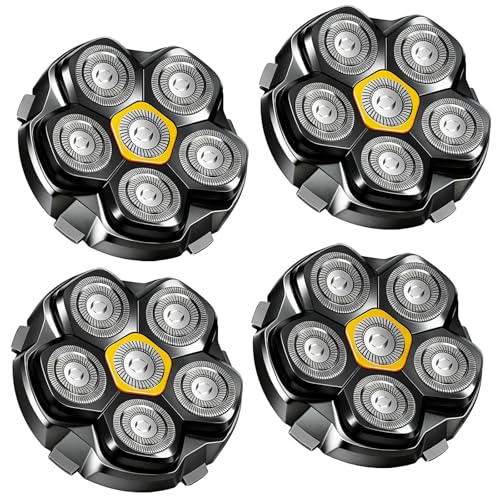 Magnetic 6-Blade Head Shaver Replacement Heads for 6D Electric Razors - Black 4PCS