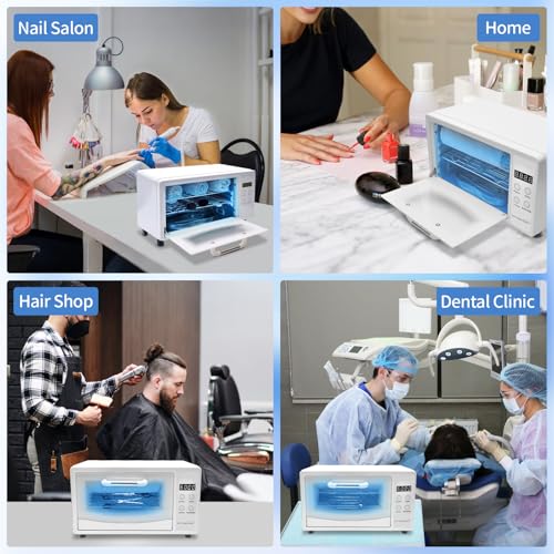 10L Nail Tool Sterilizer with Timer - White, UV & Hot Air Disinfection Cabinet