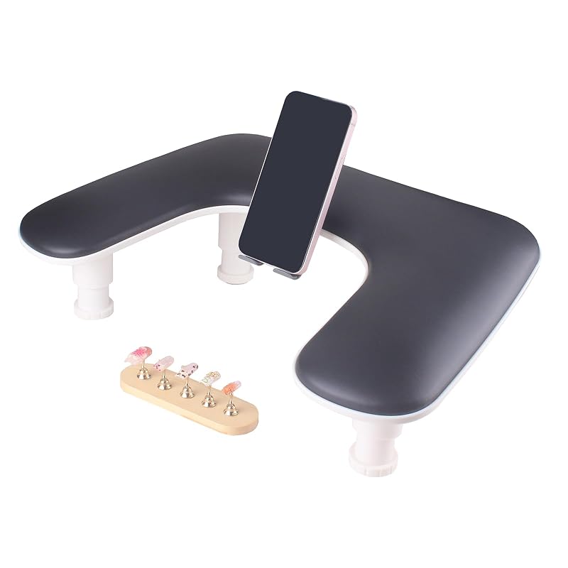 Manicure Arm Rest with 360° Rotating Phone Holder – Black (Variation: Black)