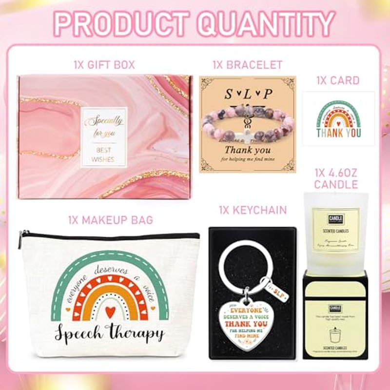 Keluna Speech Therapy Appreciation Gifts - 5Pcs SLP Gifts Set for Women, Speech Pathologist Therapist Thank You Birthday Christmas Gift, Makeup Bag, Bracelets, Keychain
