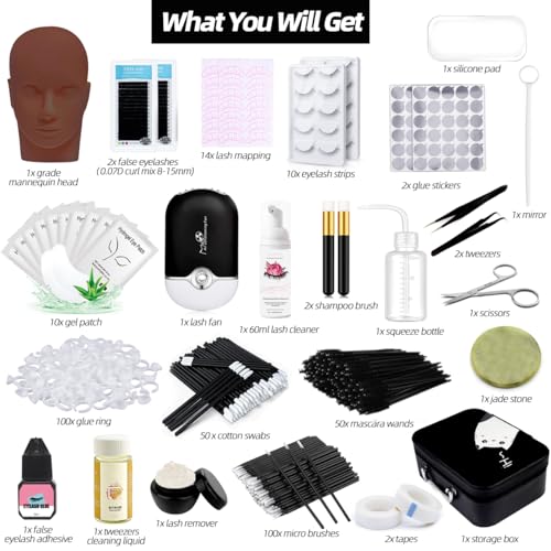 Eyelash Extension Kit with Mannequin Head & Accessories - Black A