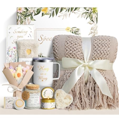 11 PCS Birthday Gifts for Women, Get Well Soon Gifts Baskets for Women Self Care Gifts, Spa Care Package After Surgery Thinking of You Sympathy Gift,Gift for Sick Friends Mom w/Blanket