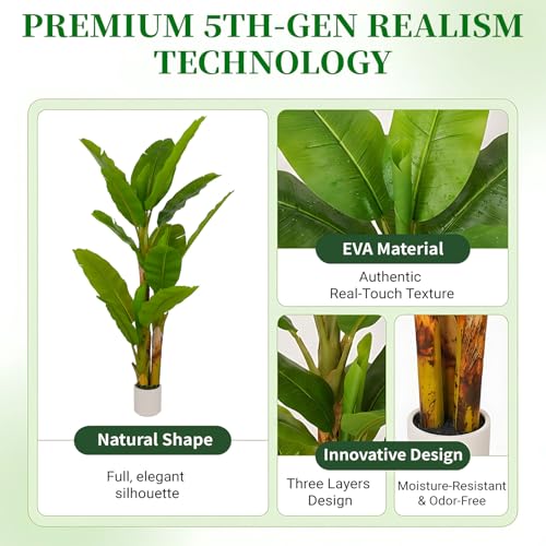 6FT Artificial Banana Tree - Large Faux Tropical Indoor Floor Plant for Home & Office Decor