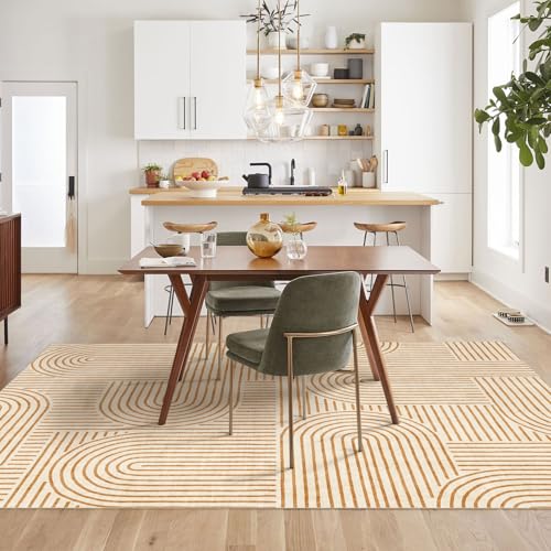 Dark Orange 6x9 Area Rug for Living Room - Washable Abstract Floor Decor