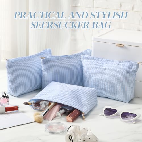 Sanwuta 6-Pack Seersucker Stripe Makeup Bags - Blue, Spacious & Durable