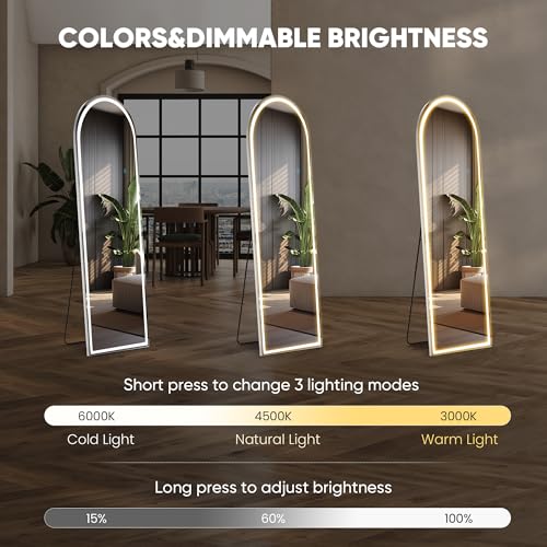 White LED Arched Full Length Mirror with Stand - 16x60 Inch