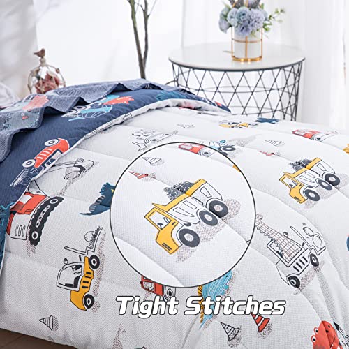 Dinosaur Car Twin Bedding Set - Reversible Comforter & Sheets for Boys, 4 Pieces