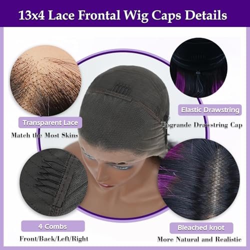 Purple Highlight Bob Wig 13x4 Lace Front Human Hair for Black Women 10 Inch