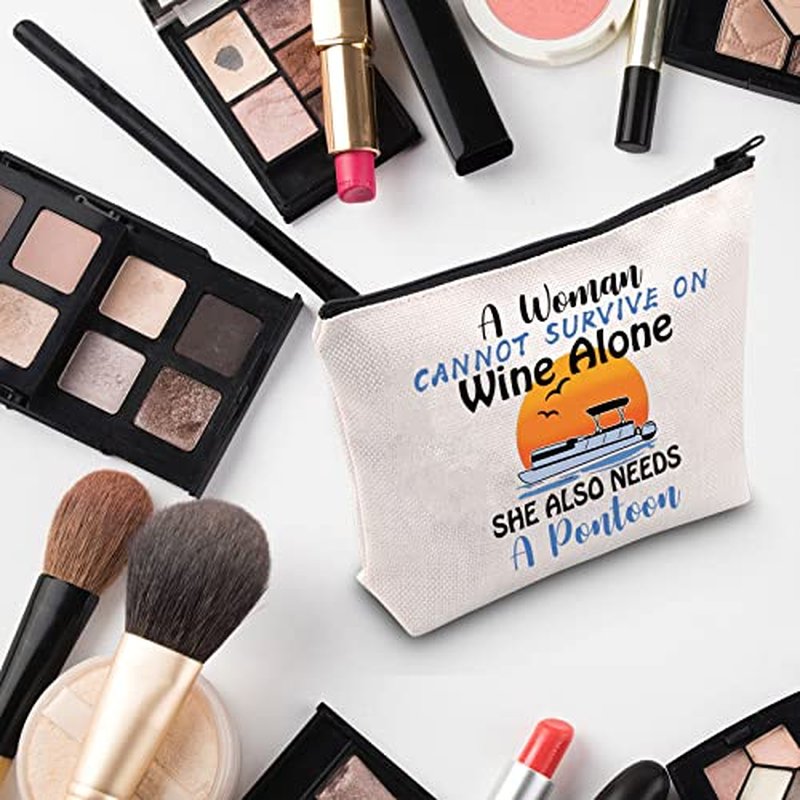 G2TUP Party Life Lover Owner Gift A Woman Cannot Survive On Wine Alone Cosmetic Bag Pontoon Queen Makeup Bag Pontoon Boating Gift (Survive On Wine Alone MB)