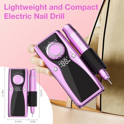 Pink Electric Nail Drill Kit 45000 RPM Cordless USB Rechargeable Manicure Tool