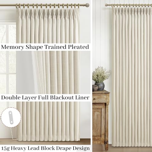Cream Pinch Pleated Linen Blackout Curtains Set - 2 Panels 40x92 Inches with Hooks, Noise Reducing, Elegant Bedroom & Living Room Window Treatment - Ivory Beige Variation of THIS listing