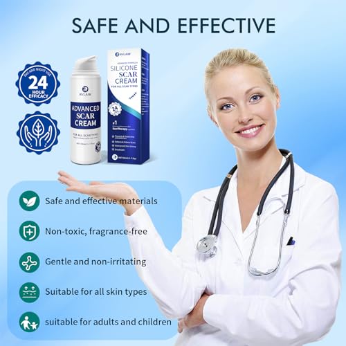 Silicone Scar Cream Scar Gel, Advanced Scar Removal Cream for Surgical Scars, Acne Marks, Stretch Marks, Keloids, C-Section, Burns, Old and New Scars, 1.7 fl oz