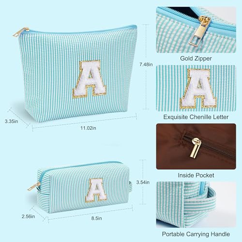 Light Blue Personalized Initial Makeup Bag for Girls 10-12 - Cosmetic & Travel Toiletry Bag