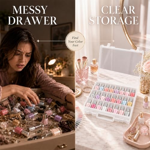 White 48-Slot Nail Polish Organizer Case for Gel & Regular Polish - 150 Count