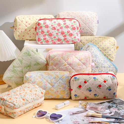 Paterr 10 Pcs Cotton Quilted Makeup Bags for Bridesmaid Gifts, 7.87 x 4.72 x 3.15 Inches