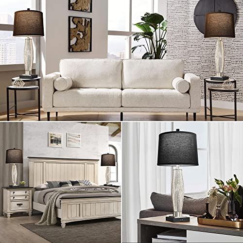 Black QiMH Set of 2 Glass Table Lamps with USB Charging Ports, Modern Nightstand Lights