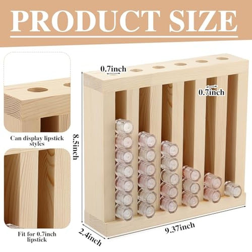 1 Pcs 6 Slot Wooden Lipsticks Holder 0.7 Inch Lip Balm Tube Holder Lip Gloss Organizer Display Wood Lipsticks Tube Tower Organizer for Market Craft Booth Room Display (Wood Color)