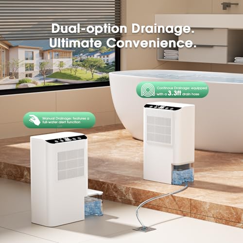 Onsekin Small Dehumidifier for Home & Basement, 2000 Sq.Ft, 2.5L Tank, Drain Hose, Sleep Mode