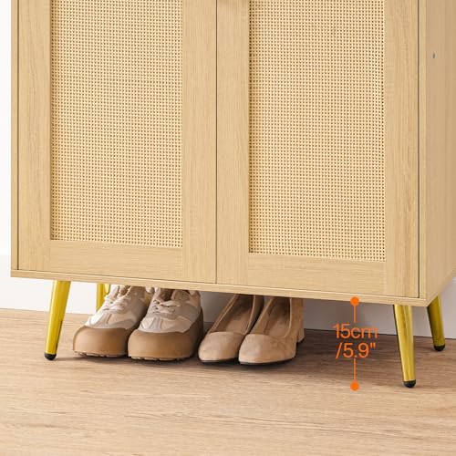 HOOBRO 5-Tier Rattan Shoe Cabinet with Adjustable Shelves and Doors, Natural Entryway Organizer