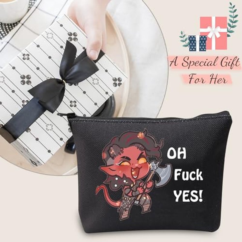 JXGZSO Oh F Yes Karlach Inspired Cosmetic Bag Funny RPG Gamer Gift BG3 Tiefling Makeup Bag (Oh F Yes Karlach Black)