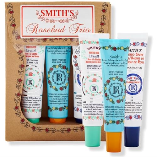 Smith's Rose Lip Balm Bulk- 3x0.5oz Premium All Purpose Lip Gloss Tubes & 3x0.8oz Lip Treatment Salve - Trio Lip Balm Tubes for Plump Lips & Cracked Skin Care - Christmas Gift Set, EBook