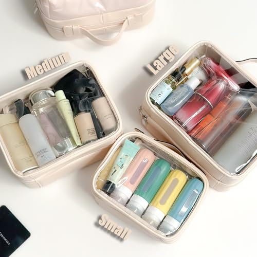 Pink Large TSA Approved Toiletry Bag with Double Layer & Clear Makeup Organizer
