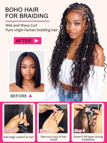 B-fashion Burgundy Human Braiding Hair Extensions 16 Inch Bulk Bundles for Boho & Knotless Braids