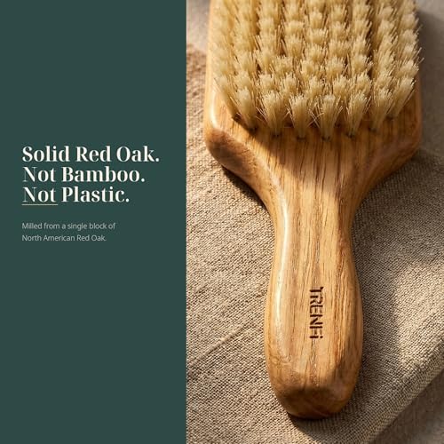 TRENFI 100% Boar Bristle Paddle Hair Brush with Red Oak Handle - Detangling & Styling